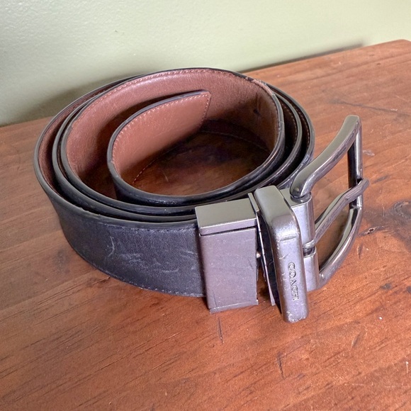 Coach Reversible Black/Brown Leather Belt Mens Sz 44" x 1.5" Leather Plus Buckle - Picture 1 of 14